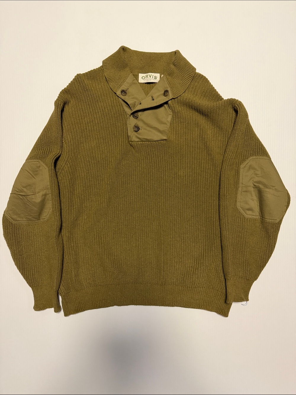 Orvis Olive Green Button-Neck Crewneck Sweater